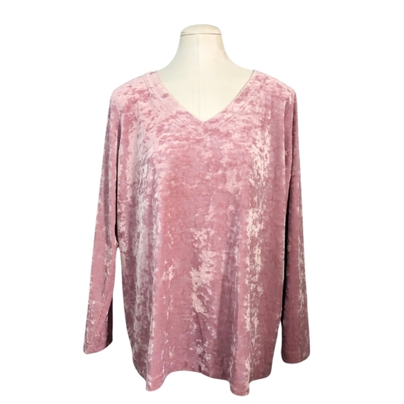 J. Jill Crushed Velvet Velour V-Neck Tunic Top Blouse Holiday Pink Mauve Large - Picture 2 of 6